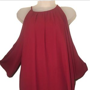 lily rain burgundy halter blouse Cut Out Shoulders